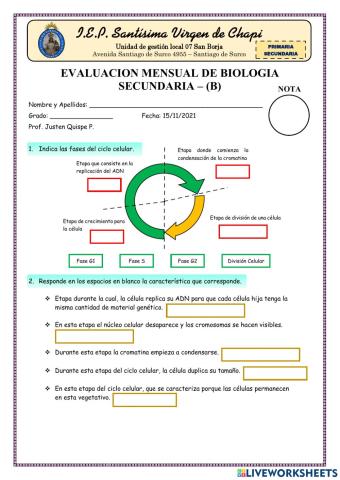 Examen mensual SEC-B (BIOLOGÍA)