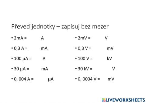 Převod jednotek proudu a napětí