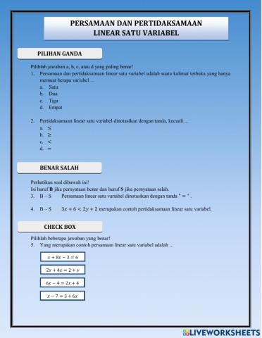 Persamaan Linear Satu Variabel