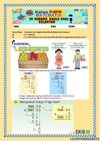 Latihan Kadaran Tahun 4