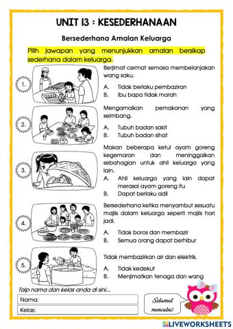 P.Moral Thn 2 : Kesederhanaan (Mengamalkan Sikap Sederhana dalam Keluarga)