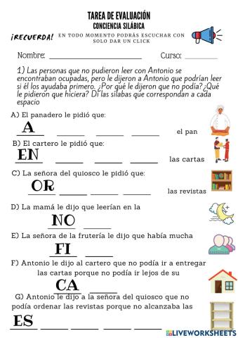 Tarea de evaluación C. Silábica Nivel Avanzado