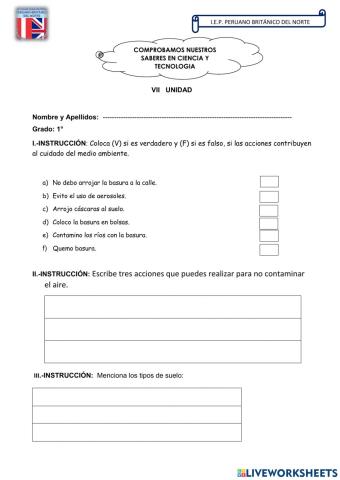 Examen Ciencia y Tecnología VII Unidad 1ro