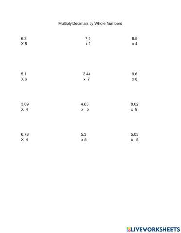 Multiply Decimals by Whole Numbers