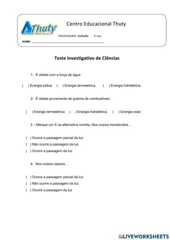 Teste investigativo