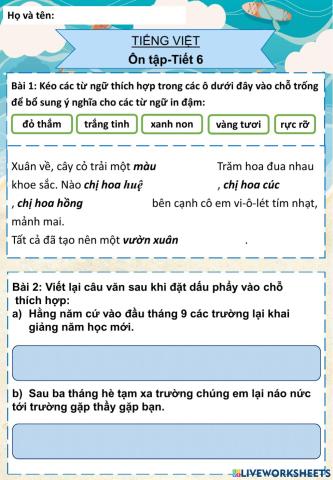 Ôn tập giữa hk1 - tiếng việt 3