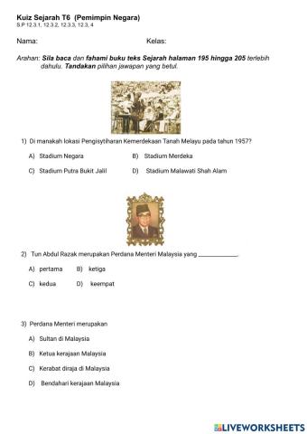 Kuiz Sejarah T6 - Pemimpin Negara