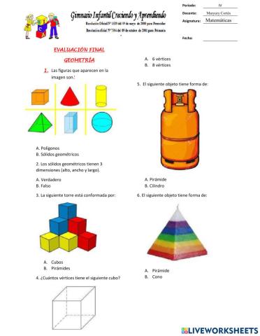 Evaluación geometría 4º periodo