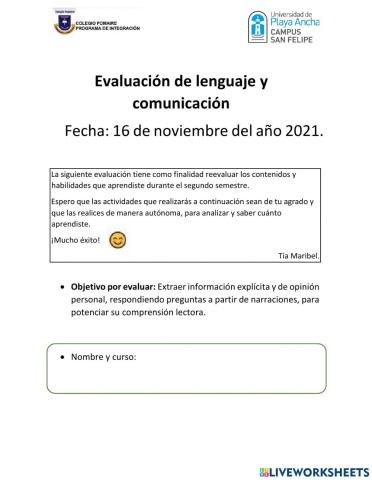 Reevaluación de lenguaje y comunicación parte 2