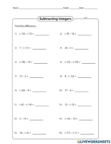 Subtracting Integers