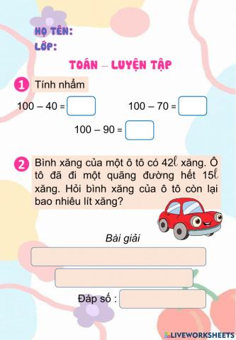 Toán - Luyện tập trang 91,92