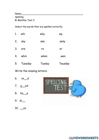 Bi-Monthly Spelling Test 3