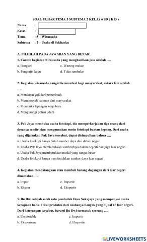 Ulhar Tema 5 Subtema 2 Kelas 6