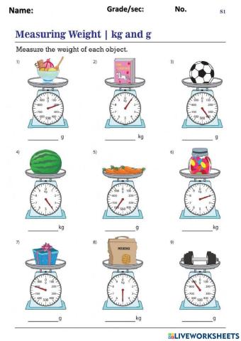 Grade 3 worksheet about weight