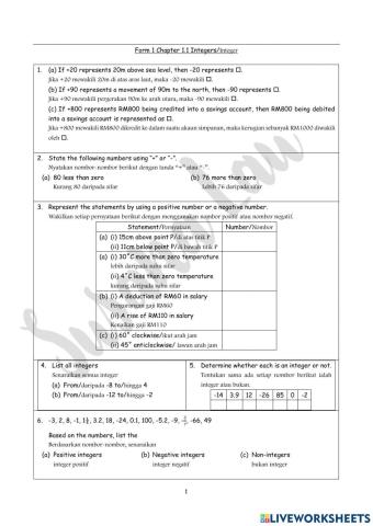 Form 1 Unit 1 Rational Numbers