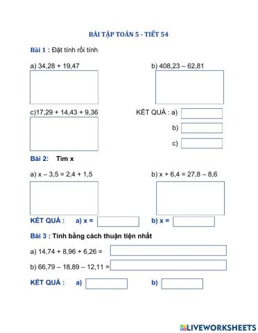 Bài tập toán 5 tiết 54