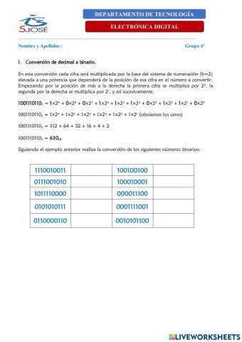 Conversión Binario a Decimal