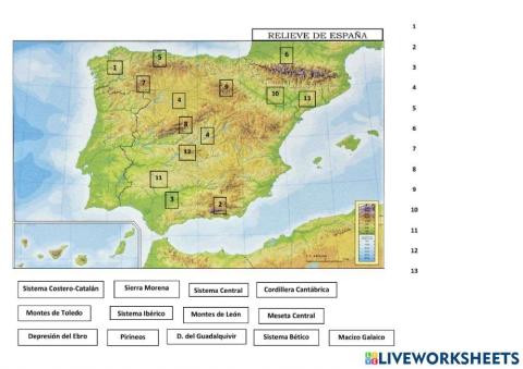 Mapa fisico mudo españa