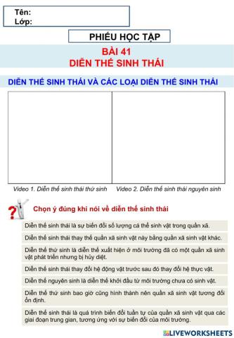 Sinh 12 - Bài 41 DIỄN THẾ SINH THÁI