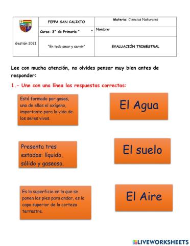 Evaluación trimestral naturales