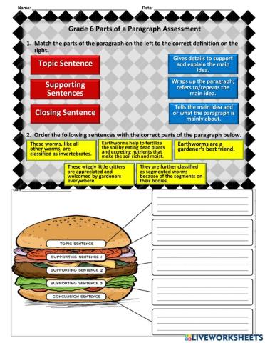 Parts of a Paragraph Assessment