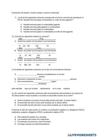 Evaluación oración simple y compuesta