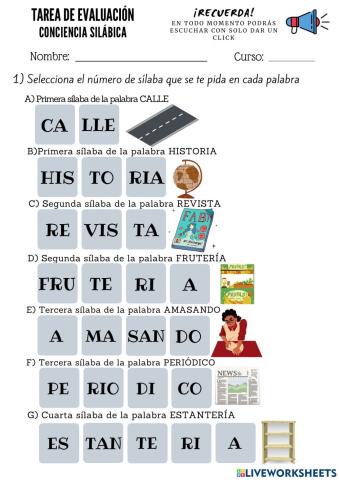 Tarea de evaluación Nivel Inicial Conciencia silábica