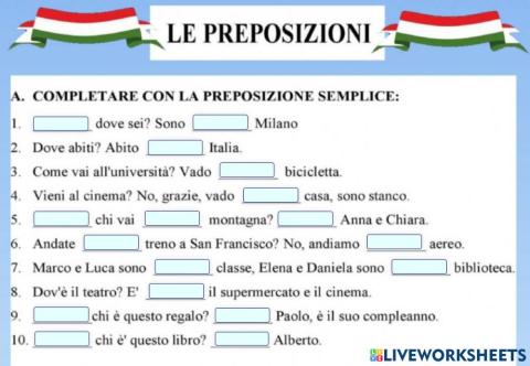 Preposizioni Semplici 1