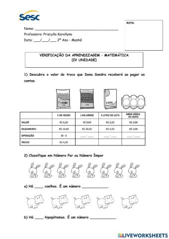 Prova online de Matemática - IV Unidade