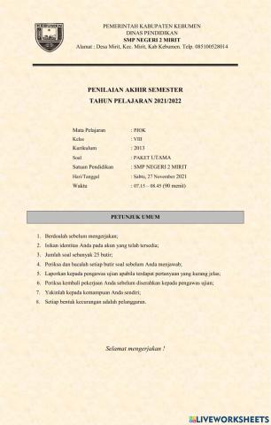 Penilaian Akhir Semester PJOK VIII