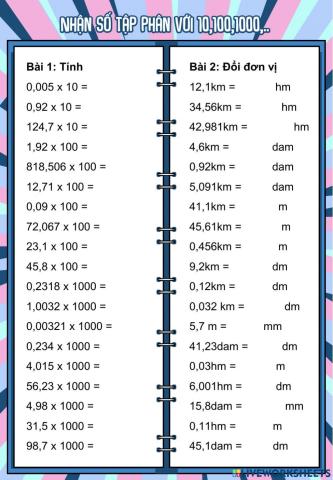 Nhân một số thập phân với 10,100,1000,....