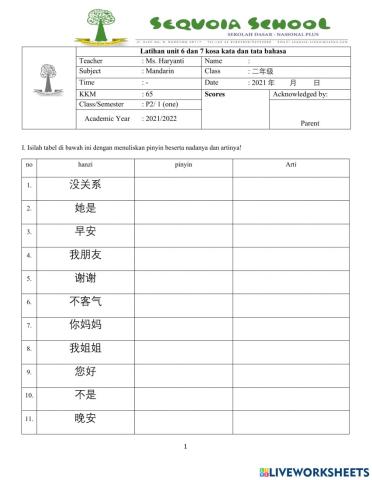 Primary 2B - Latihan final test