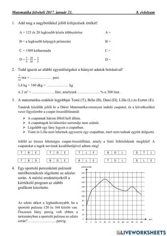 Matematika felvételi 2017