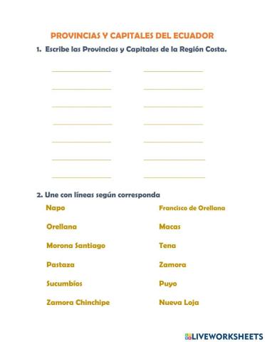 Provincias y Capitales del Ecuador