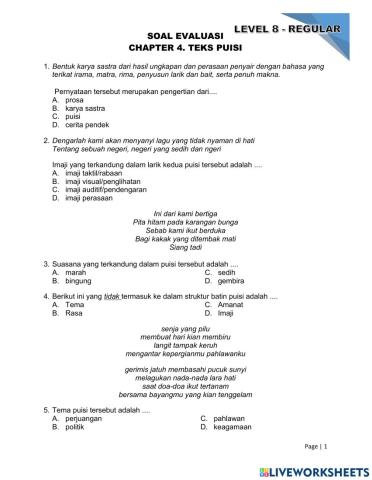 Latihan Soal Evaluasi - Level 8 - Teks Puisi