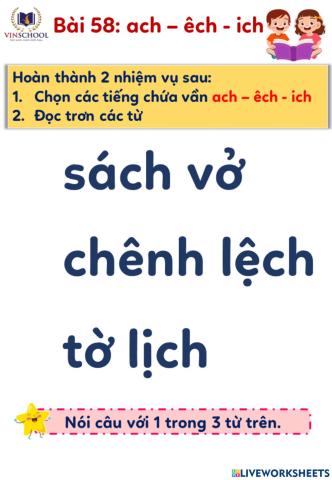 Bài 58: ach - êch - ich