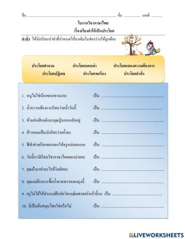 ชนิดของประโยค