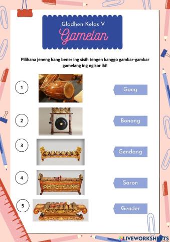 Gladhen Kelas V: Gamelan (join with arrows)