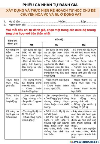 Phiếu tự đánh giá thực hiện kế hoạch tự học cá nhân