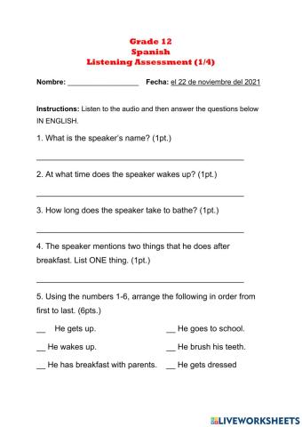 Grade 12 Listening comprehension