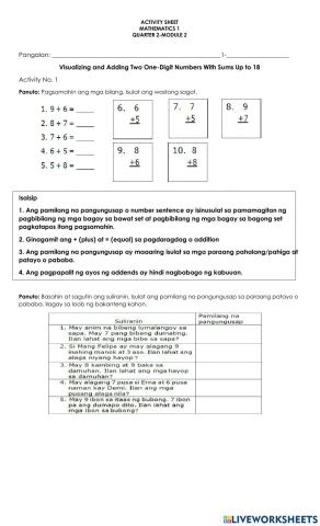 Visualizing and Adding Two One-Digit Numbers With Sums Up to 18