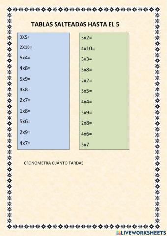 Tablas de multiplicar hasta el 5