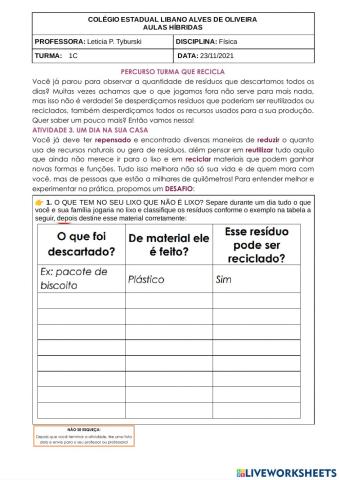 Percurso turma que recicla