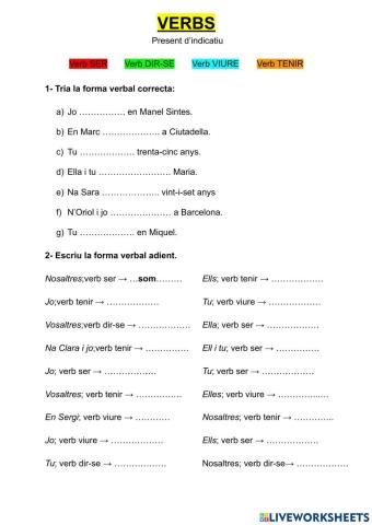 Verbs present indicatiu