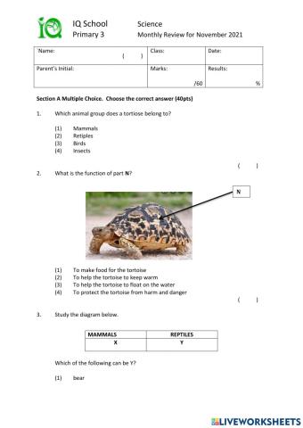 Science Monthly Test- Nov