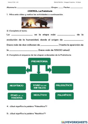 Control de la Prehistoria 1º de ESO