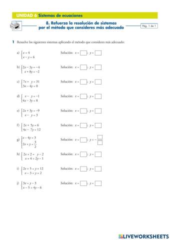 Sistemas de ecuaciones lineales con dos incógnitas