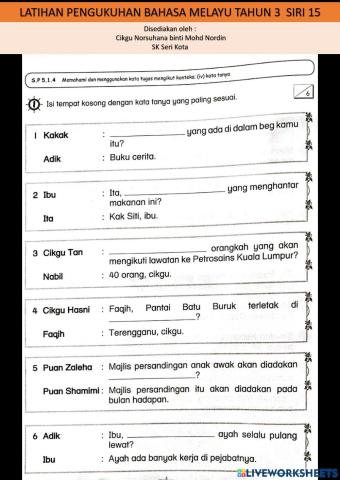 Latihan pengukuhan bm tahun 3 siri 15