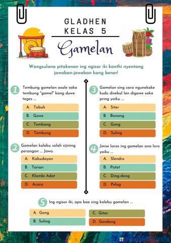 Gladhen Kelas V: Gamelan (check boxes)