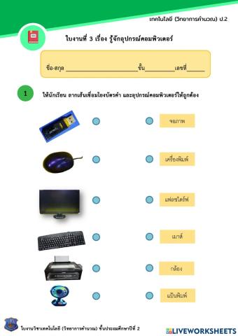 ใบงานที่ 3 เรื่อง รู้จักอุปกรณ์คอมพิวเตอร์